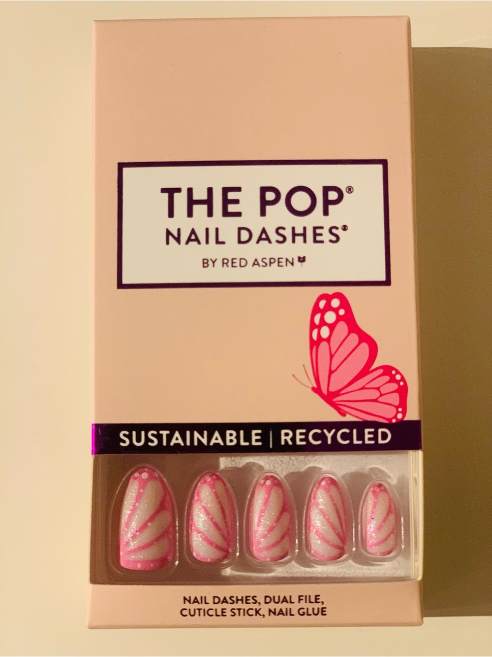 Red Aspen nail Dashes Pink Butterfly Press-On Nails